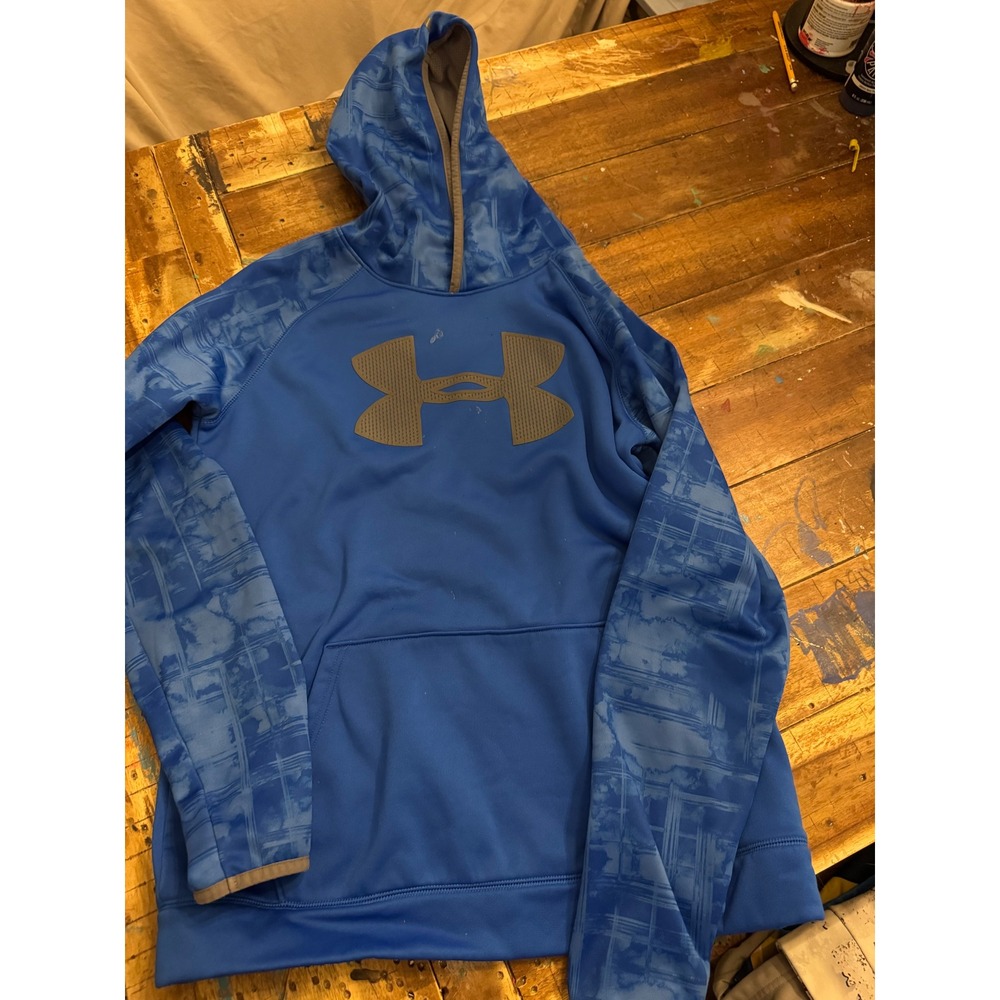 Under Armour ColdGear Boys Youth XL Blue Graphic Pullover Hoodie Loose Fit